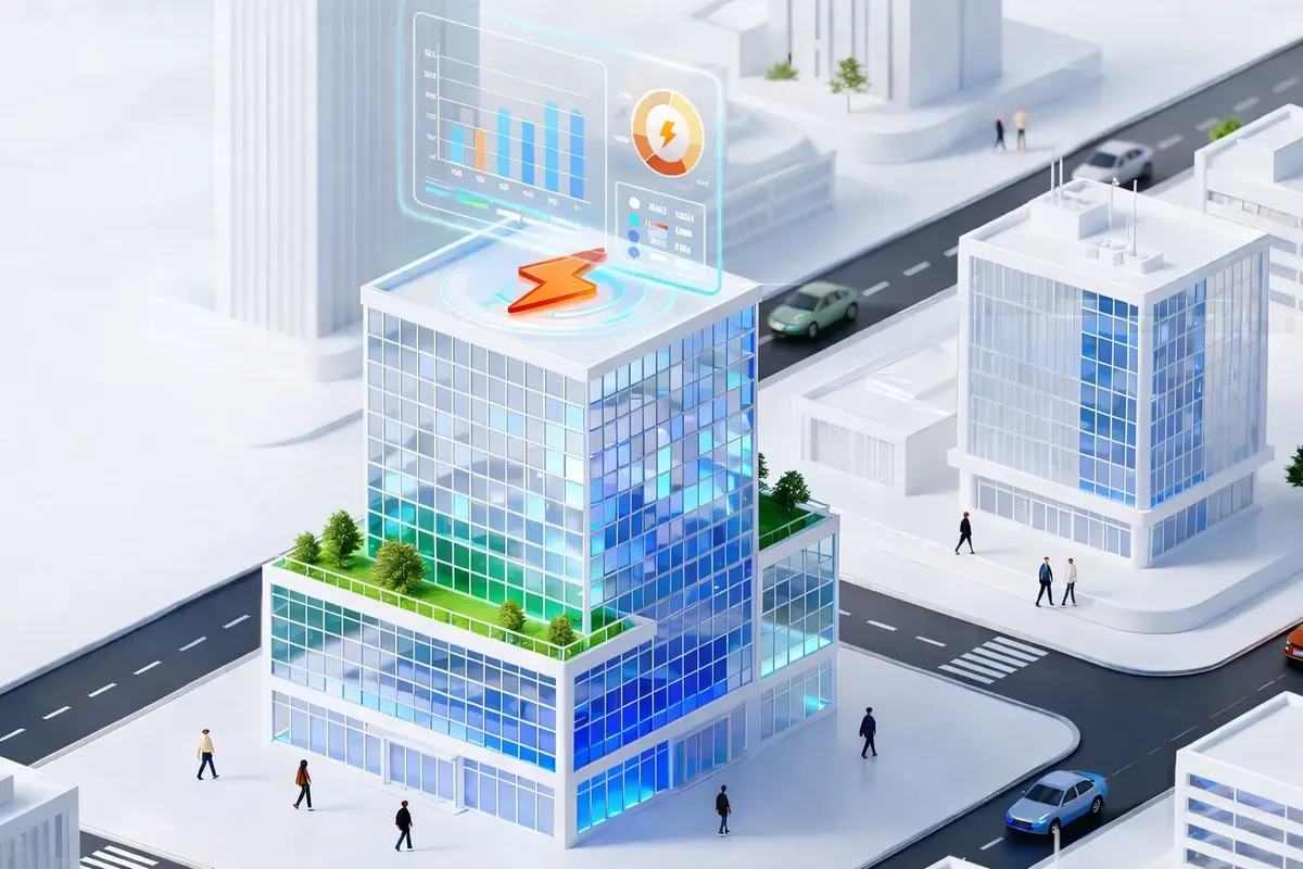 Connected building with energy-performance information represented in one operating view