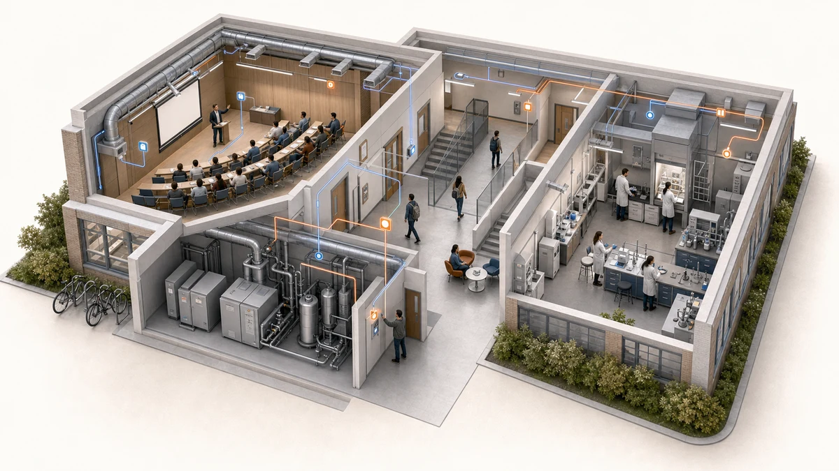 Campus plant room and teaching zones linked to compatible heating and ventilation controls