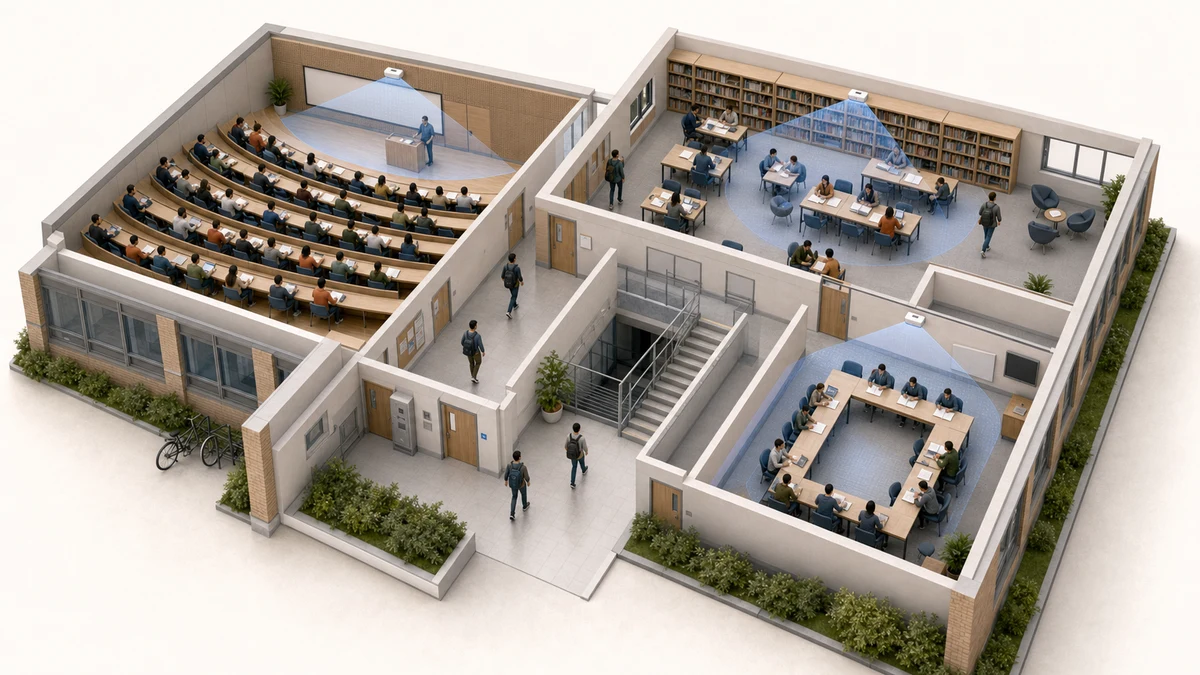 Anonymous presence and people-counting zones across university teaching and study spaces