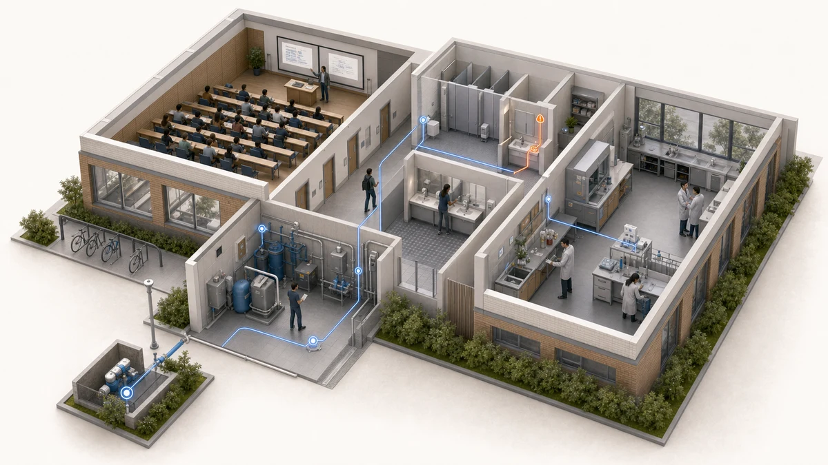 Campus water network with building meters, abnormal-flow alerting and local leak detection