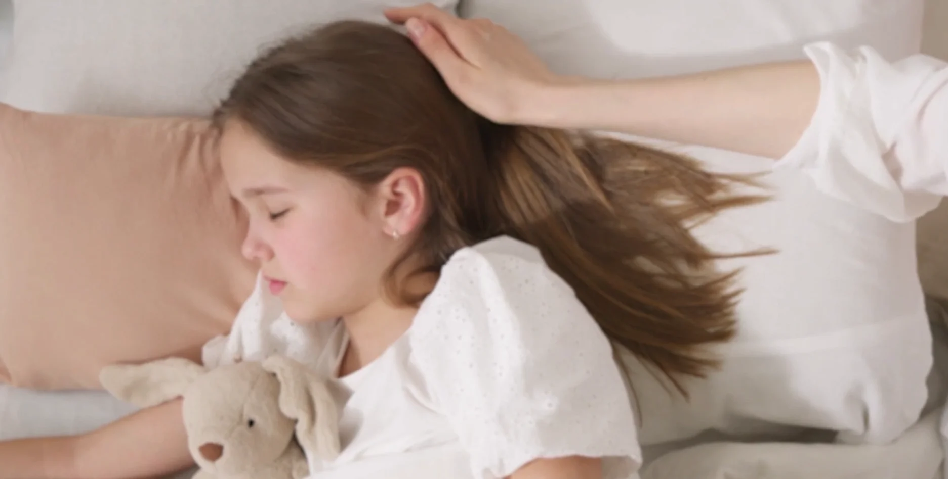Child sleeping peacefully in room with clean filtered air